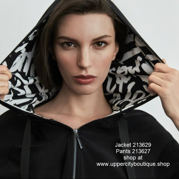 Black Zip-Up Hoodie with Patterned Hood - Picture 3 of 14